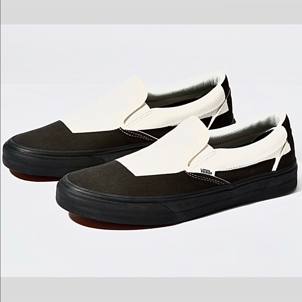 NWT Vans Black Overprint White Slip On Skate Shoe - Picture 5 of 8